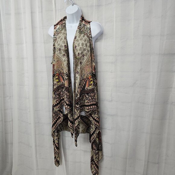G Vest Boho Sheer Sleeveless Brown Green Fairy Whimsigoth Waterfall L - Picture 4 of 9